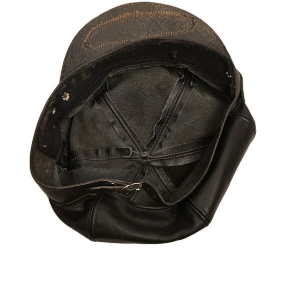 Vintage Leather Biker Cap Freedom Machine Adjustable Strap Studs Black One Size - Picture 3 of 4